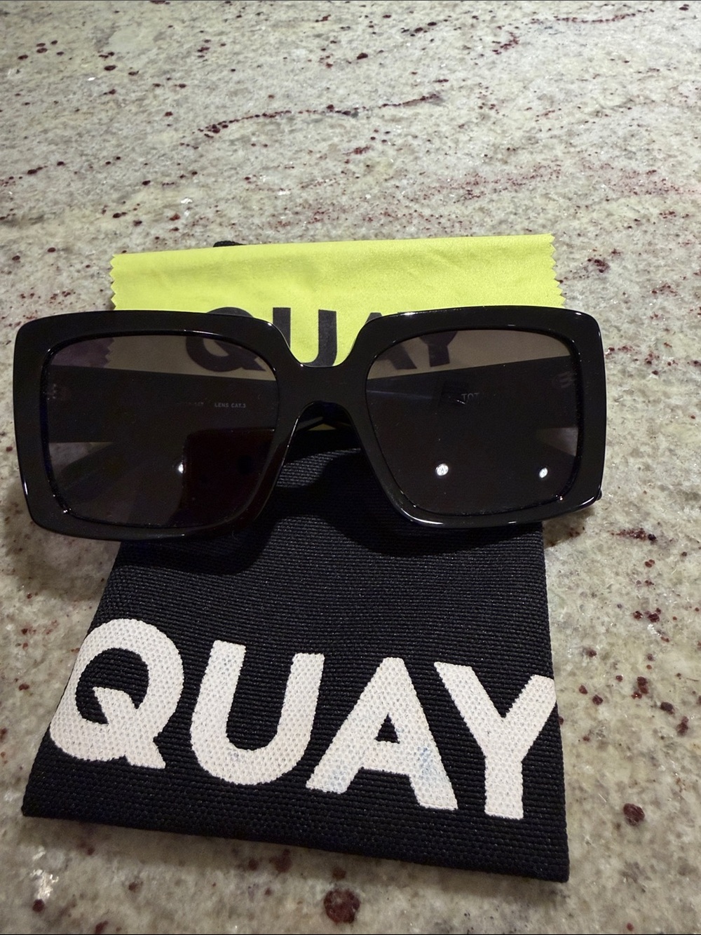 Quay Australia Black Oversized Square Sunglasses with Dark Lenses